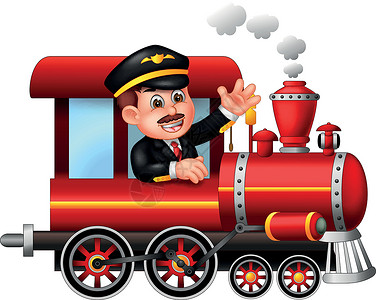驾驶红色火车卡通片的酷机械师背景图片