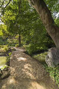 大石桥 叫做池塘上的图格素桥摄影花园石头公园传统阴影木头植物晴天松树背景图片