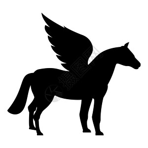 有马温泉飞马座有翼马剪影神话生物神话般的动物图标黑色矢量插图平面样式 imag插画