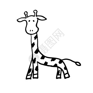黑白长颈鹿涂鸦素描图背景图片