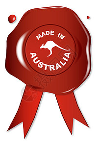 澳大利亚制造公司图章红色丝带印章印模橡皮邮票袋鼠海豹盎司背景图片