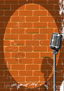 音乐活动海报Grunge红色股票麦克风喜剧剧院歌手卡拉ok喜剧演员聚光灯话筒架背景图片