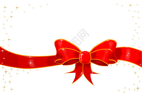 带闪光丝带生日红色缎带金子丝绸插图星星贺卡标签圣诞礼物背景图片