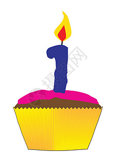 小蜡烛带有第1号蜡烛的蛋糕甜点粉色糖果艺术品艺术绘画棕色生日插图庆典插画