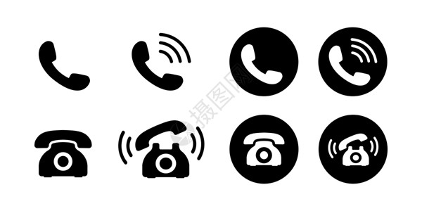 弹出黑色Retro 电话图标集用户界面网站互联网讨论圆圈按钮演讲技术白色插画