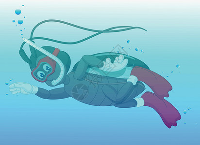潜水手套有趣的棕色蟑螂潜水与红色潜水装备卡通插画