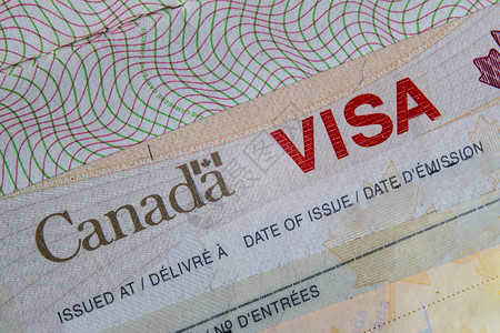 近距离特写加拿大VISA 在护照在页面内国籍高清图片素材