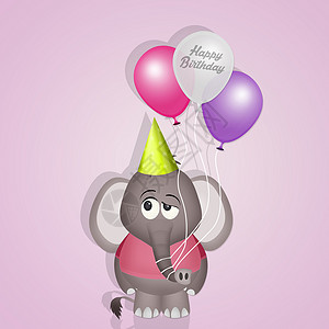 生日快乐明信片邀请函乐趣孩子气球愿望婴儿问候语插图哺乳动物派对背景图片