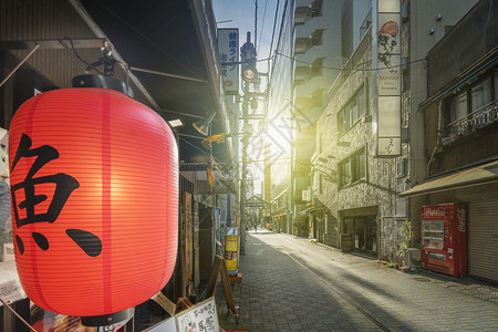 红稻纸灯笼 配有日本日语袋式天菜高清图片