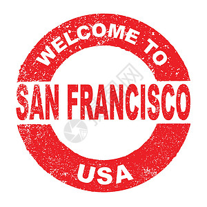 美国旧金山大桥橡胶墨水印章 欢迎来到美国旧金山绘画网络邮票按钮互联网橡皮商业艺术红色城市插画