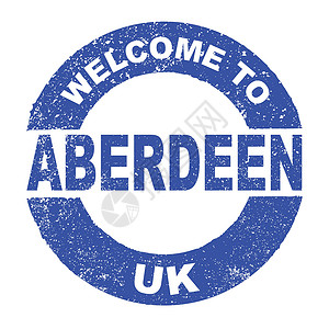 阿伯丁郡欢迎来到英国阿伯丁Aberdeen红色商业贴纸广告徽章艺术橡皮墨水绘画圆形插画