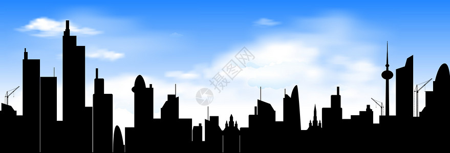 蓝天背景下的城市天际线背景图片