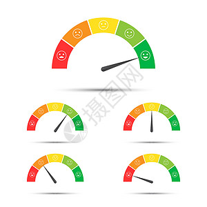 客户不满意评级客户满意度的矢量图示从红色到绿色 带有彩色微笑简单的转速计速度计和指示器 带有在白色背景上隔离的表情符号审查速度顾客报告测量设计图片