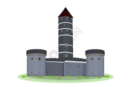一座城堡的卡通中世纪塔在白色背景下被隔离背景图片