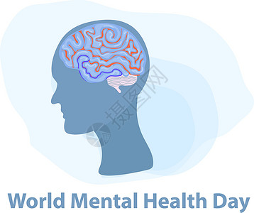 世界精神卫生日 一个人脑袋的剪影 孤立在白色背景上 它制作图案矢量情绪化情感心理治疗记忆医院病人心理学医疗压力诊所背景图片