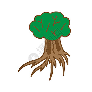 绿色和棕色树涂鸦素描图背景图片