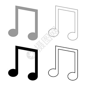八分音符图标轮廓设置黑色灰色矢量插图平面样式图像钥匙音乐旋律插画