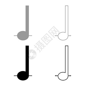注意四分之一图标轮廓设置黑色灰色矢量插图平面样式 imag旋律钥匙音乐背景图片