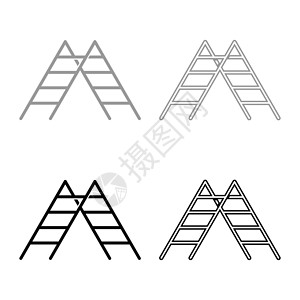 阶梯图标轮廓设置黑色灰色矢量插图平面样式 imag背景图片