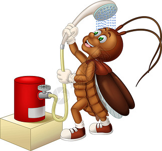 淋浴人物素材有趣的棕色蟑螂淋浴卡通插画