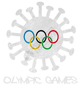 带有冠状病毒或细菌的奥林匹克旗帜背景图片