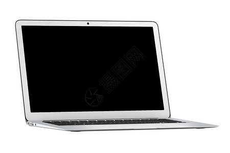 白色背景的孤立银色笔记本电脑黑屏工具工作键盘展示黑色小样屏幕视网膜背景图片