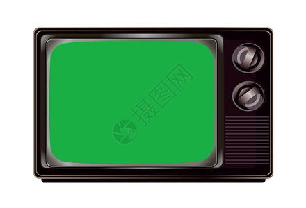 配有绿色屏幕模拟模版的孤立旧电视机背景图片