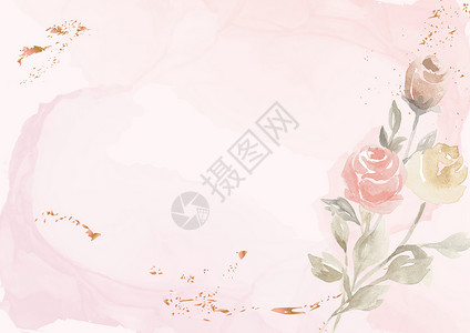 矢量柔和的粉红色背景与绘制的玫瑰花玫瑰插图水平刷子粉色边界生日坡度卡片金子背景图片