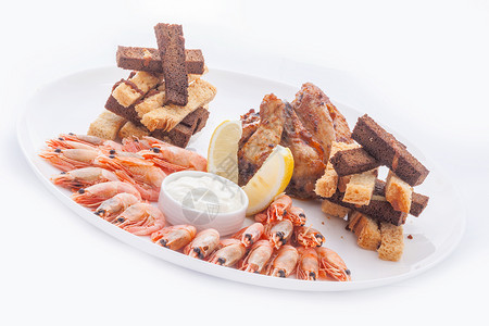 美味的深油炸虾贝类小吃团体椰子美食模仿食物鞑靼海鲜面包屑背景图片