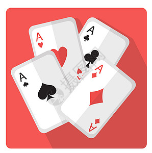 图标游戏扑克牌与 ace 图标平面样式与长长的影子隔离在白色背景上 插画背景