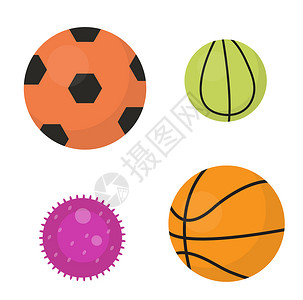 卡通篮球素材球设置图标平面卡通风格 足球篮球网球的集合 孤立在白色背景上 插图剪贴画背景