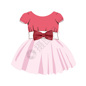 芭蕾舞裙小女孩的时装图案 婴儿的节日服装 婴儿装 公主 薄纱裙 粉色 在白色背景上孤立的矢量图插画