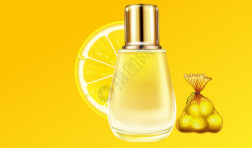 香水柠檬由柠檬提取物制成的小玻璃瓶香水的模拟插图药店果汁水果小瓶玻璃化妆品标签药品食物糖浆插画