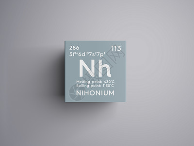 Nihonium 过渡后金属门捷列夫的化学元素插图渲染盒子正方形原子科学家符号3d研究电子背景图片