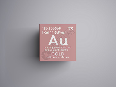 Gold Aurum 过渡金属 门捷列夫的化学元素质量化学品电子符号插图科学家3d科学立方体盒子背景图片