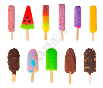 孤立在白色背景上的冰淇淋冰棒橙子小吃水果奶油食物红色巧克力甜点糖果背景图片