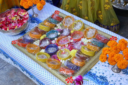 传统的印度教传统结婚仪式接待美丽宗教婚姻珠宝戏服花朵文化寺庙女士马夫高清图片素材