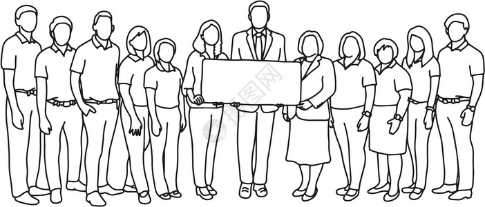共同举牌子商务人士举着牌子与他的团队矢量图 sket插画
