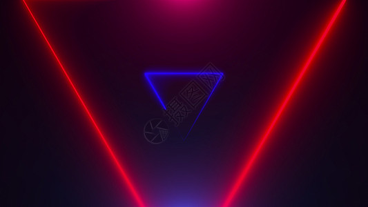 黑三角形素材在计算机生成的 backdrop3D rende 中的许多霓虹三角形外表旋转框架活力辉光力量边界插图横幅运动背景
