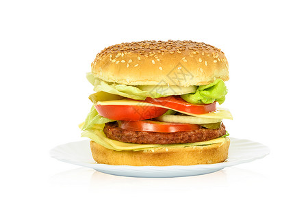 美味的汉堡包产品饮食宏观食物午餐盘子沙拉垃圾小吃芝麻牛肉高清图片素材