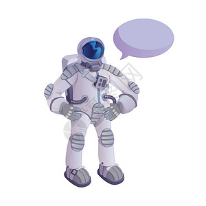 宇航员在宇航服平面卡通矢量图 宇宙探险家 准备使用 2d 字符模板进行商业动画印刷设计 孤立的漫画英雄与空洞的讲话泡泡背景图片