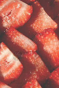 水果切片糖装满糖的草莓切片 配有糖质的草莓 维他明贝利背景食物红色浆果水果小吃背景