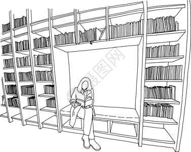 妇女在图书馆看书与复制空间矢量它制作图案背景图片