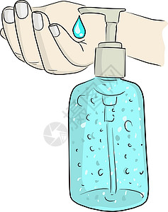 女性凝胶用消毒剂酒精载体制作图案特写洗手插画