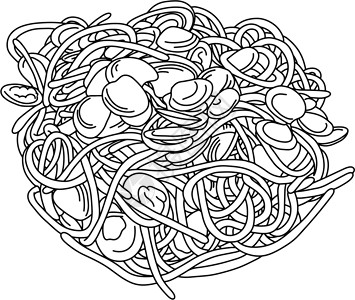 培根意大利面带蛤蜊矢量插图素描涂鸦手 dra 的意大利面插画