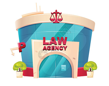 法律机构卡通矢量图 公证玻璃建筑平面颜色对象 法律服务部外观 检察院入口 孤立在白色背景上的现代店面背景图片