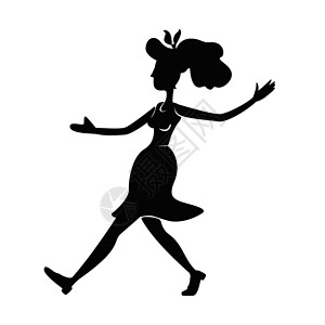 跳舞女孩剪影布吉伍吉女舞者黑色剪影矢量图 站立姿势的人 老式女士跳舞摇滚 2d 卡通人物形状商业动画打印插画