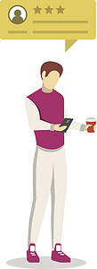 曼特宁咖啡评论气泡半平面 RGB 彩色矢量插图的人 用户体验 消费者反馈 客户满意度 质量评价 咖啡店评级 孤立的卡通人物惠特插画