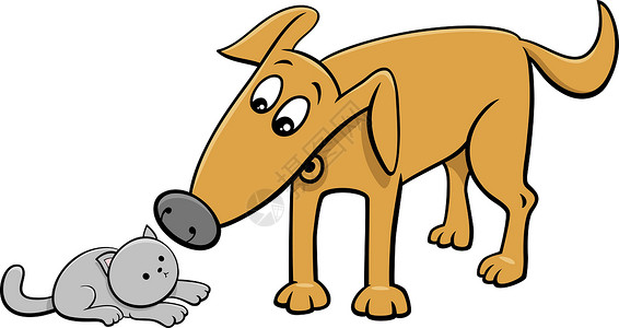 有趣的狗和小猫卡通它制作图案背景图片