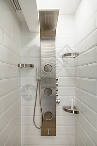 现代白色瓦式洗浴室地面龙头角落合金建筑学治具家庭玻璃身体背景图片